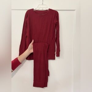 Toast + Jams Red Ribbed Bamboo two piece long sleeve pajama set 7/8